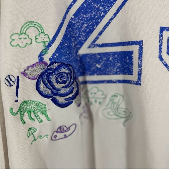 FREE PEOPLE FOOTBALL THEME CREW NECK SWEATSHIRT IVORY BLUE SIZE SMALL - Picture 6 of 6